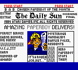 Paperboy title screen for GameBoy Color